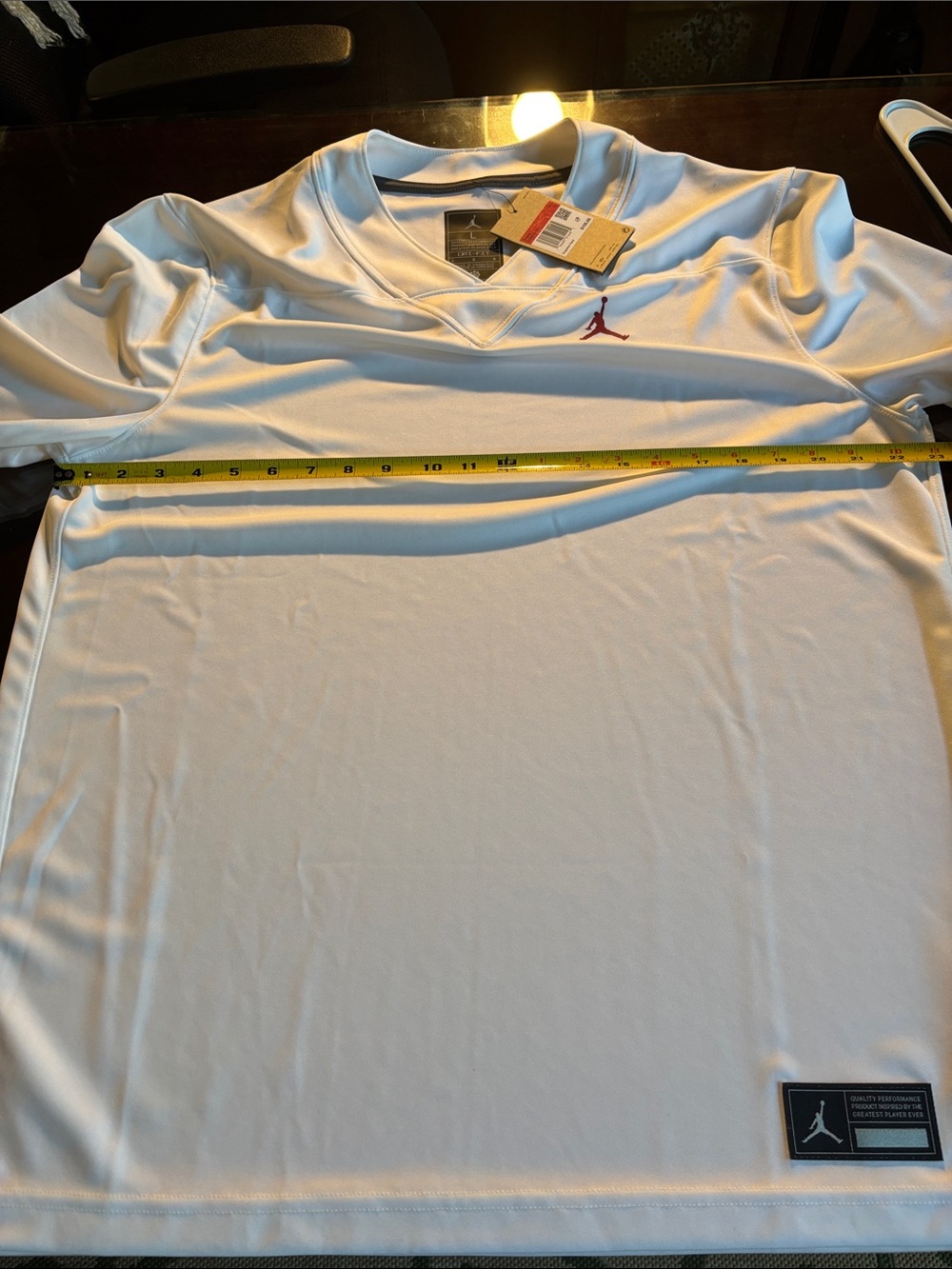 Jordan White Short-Sleeve Athletic Jersey with Red Jumpman